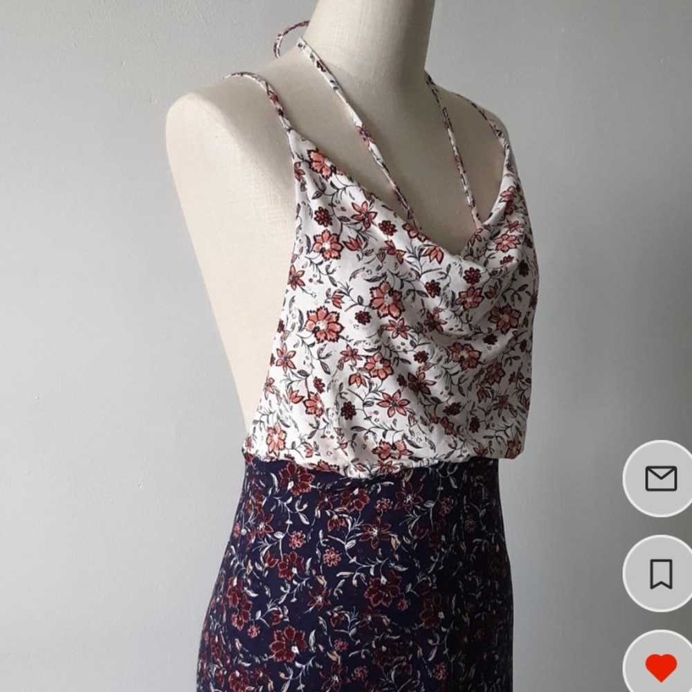 Free People True Love Blue Purple White Floral Midi Backless Halter Dress